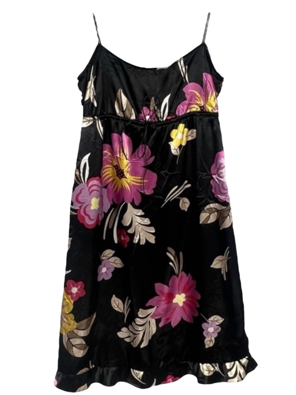 Vintage 90’s black floral babydoll silky slip dress The Limited size 4 CBK